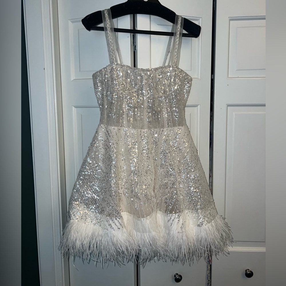 Mini sequin and feather dress